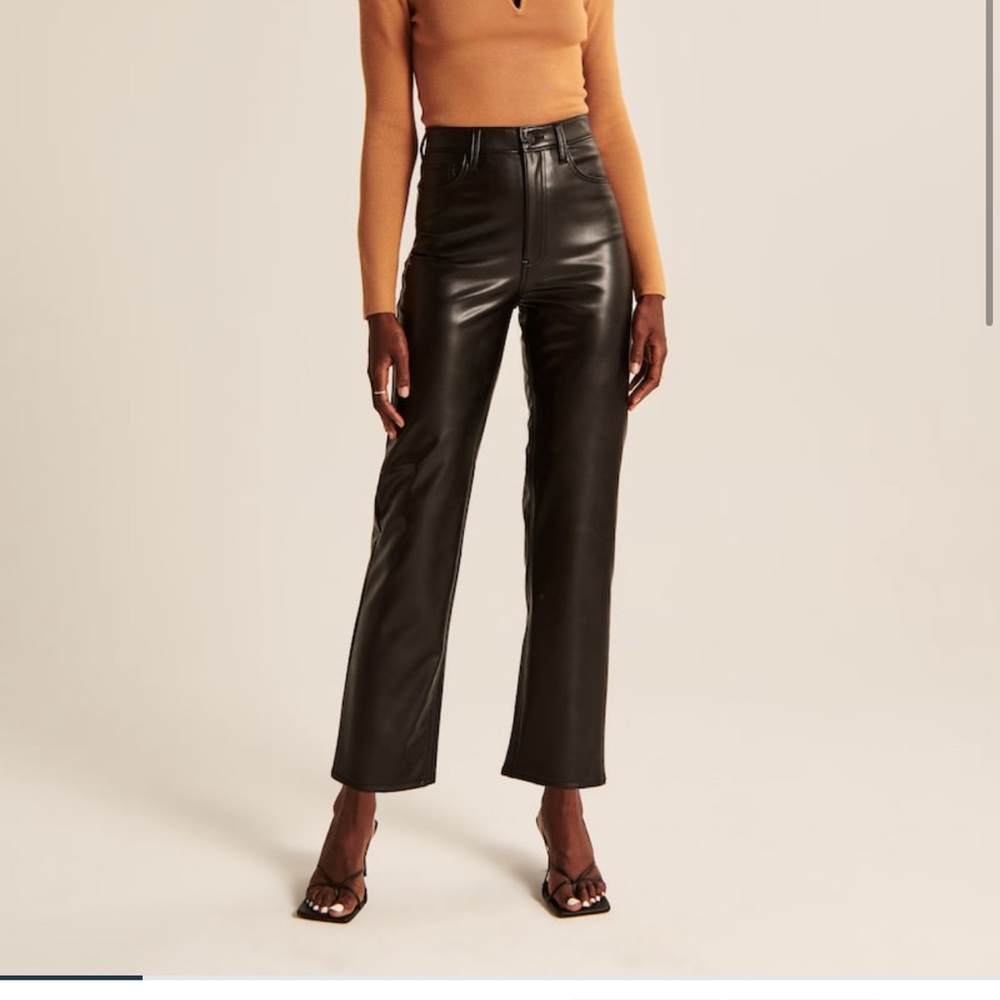 A&F petite ankle straight high rise leather pant